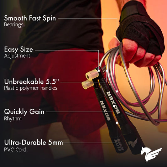 EliteSRS 10 Foot Outdoor Rated 5Mm Pvc, Boxer Jump Rope 3.0 with Smooth Action Polymer Handles and Ergonomic Slip-Resistant Dimpled Grips