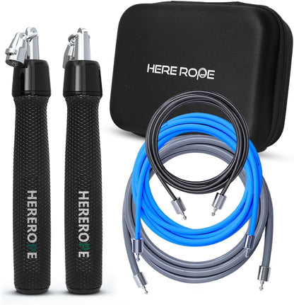 HEREROPE Weighted Jump Rope for Men Women Interchangeable 1/6lb 1/4lb 1/2lb Heavy Jump Rope- Adjustable Length, Tangle Free, Smooth Ball Bearing, Anti-slip Grip, Skipping Rope for Weight Loss