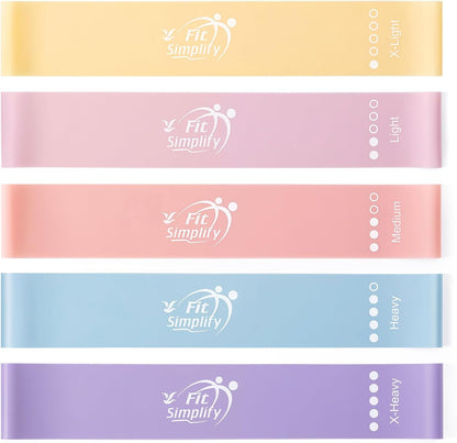 Fit Simplify Resistance Loop Exercise Bands with Instruction Guide and Carry Bag, Set of 5