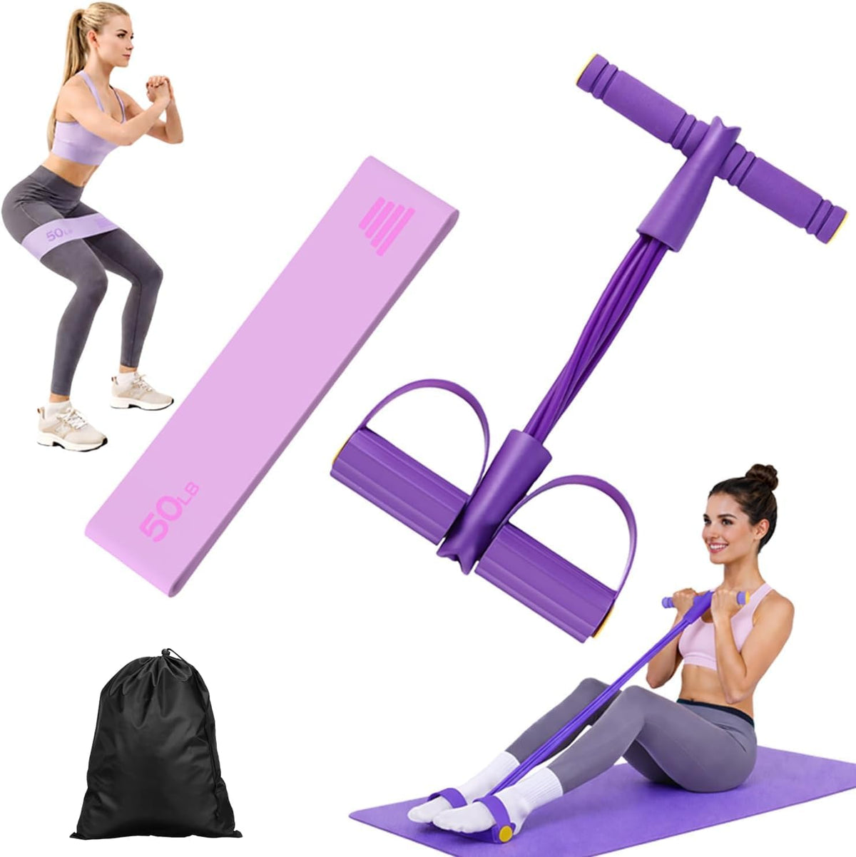 Resistance Bands with Handles, 6-Tube Foot Pedal, Natural Rubber Ankle Puller for Sit-ups & Full Body, Portable Home Gym Strength for Legs, Arms.