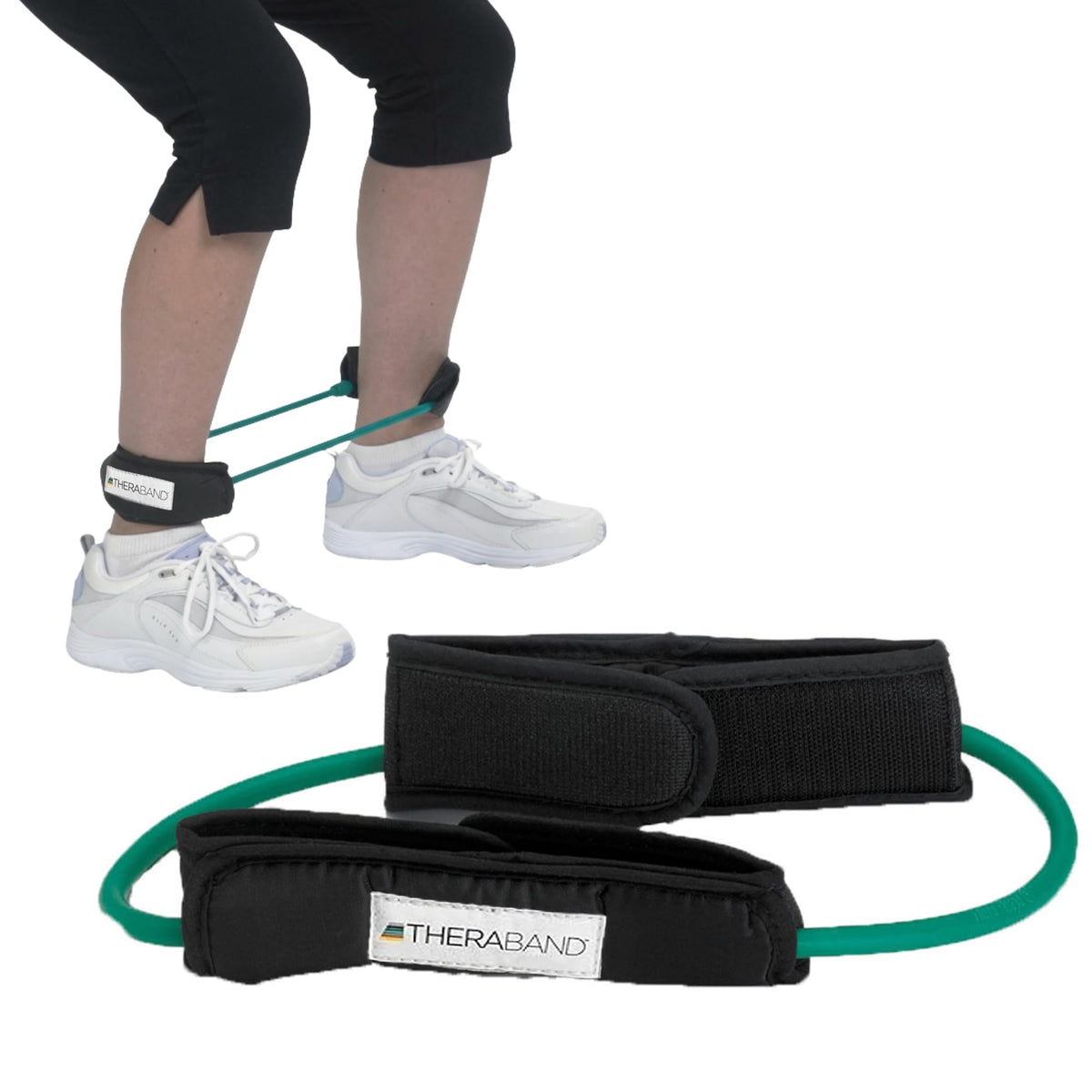 THERABAND Resistance Tubes, 12" Padded Cuffs, Green, Heavy, Level 3