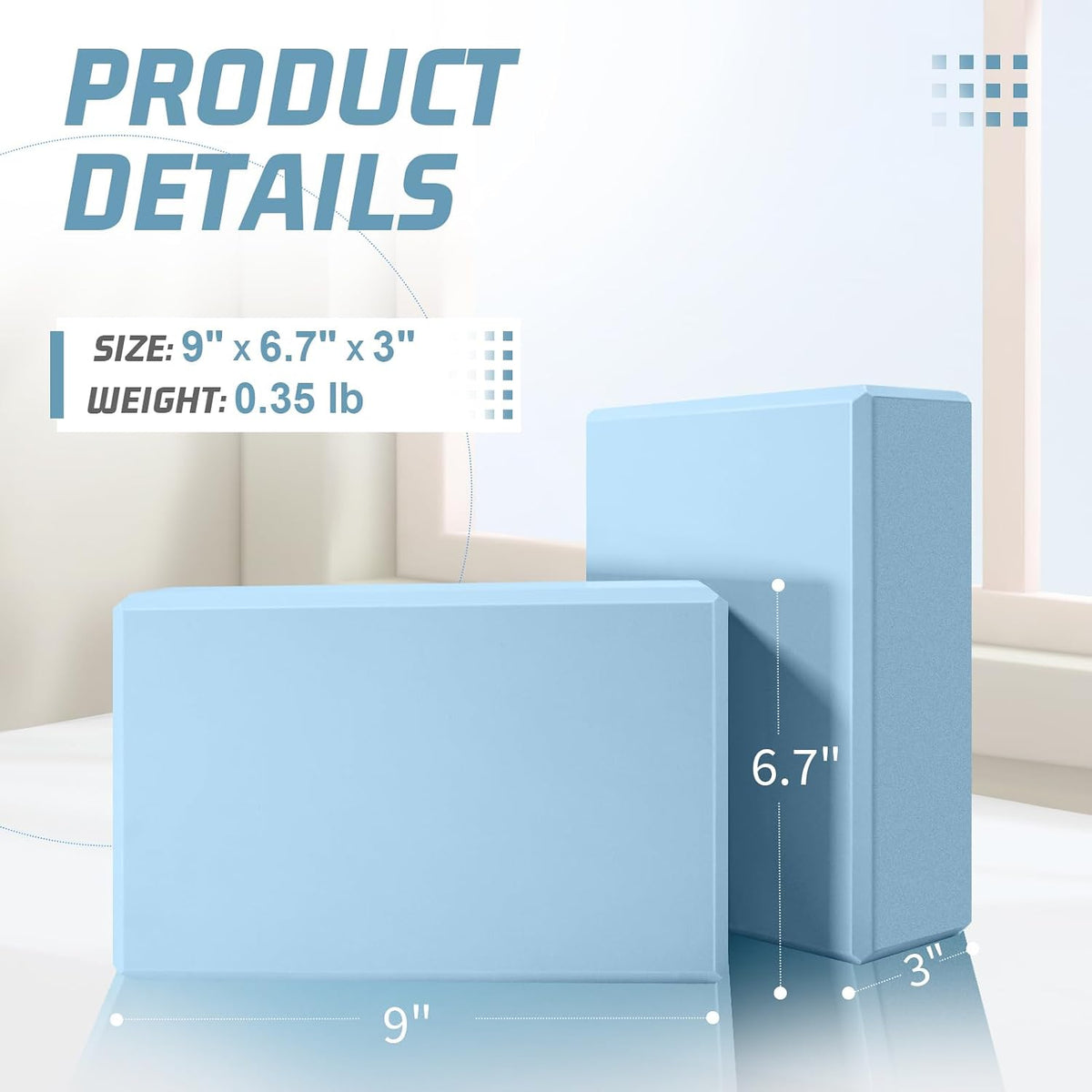 biguphate 2 Pack Yoga Blocks, 3"x6"x9" Beveled Edges Non-Slip, Yoga Bricks