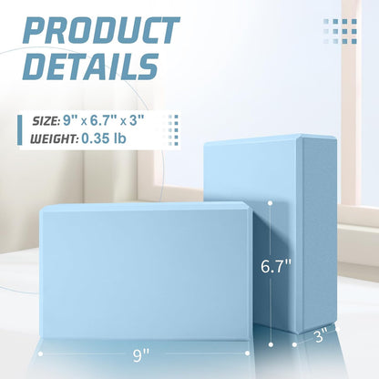 biguphate 2 Pack Yoga Blocks, 3"x6"x9" Beveled Edges Non-Slip, Yoga Bricks