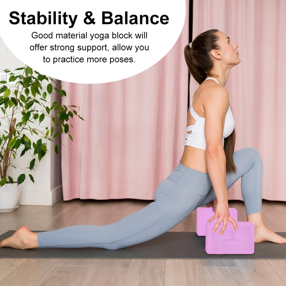 RETON Yoga Blocks Set, High - Density Yoga Block with 2 Strap, Lightweight Foam Brick Yoga Pilates Blocks, Anti-Slip Yoga Brick with Embossed Design for Posture Adjustment and Movement Assistance