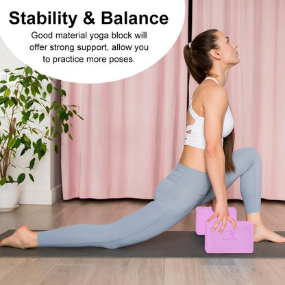 RETON Yoga Blocks Set, High - Density Yoga Block with 2 Strap, Lightweight Foam Brick Yoga Pilates Blocks, Anti-Slip Yoga Brick with Embossed Design for Posture Adjustment and Movement Assistance