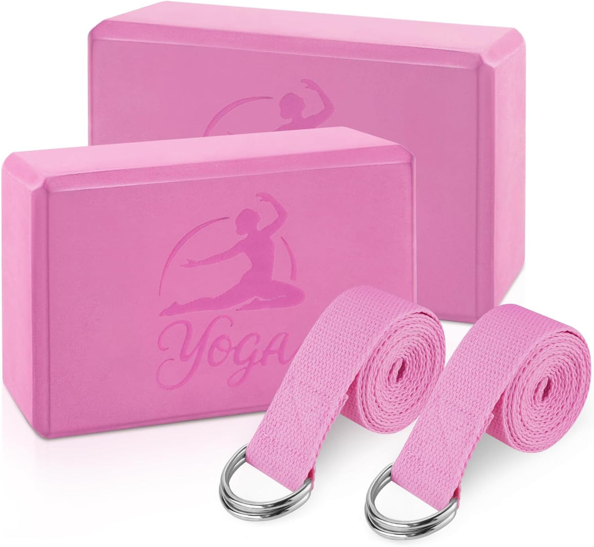 RETON Yoga Blocks Set, High - Density Yoga Block with 2 Strap, Lightweight Foam Brick Yoga Pilates Blocks, Anti-Slip Yoga Brick with Embossed Design for Posture Adjustment and Movement Assistance