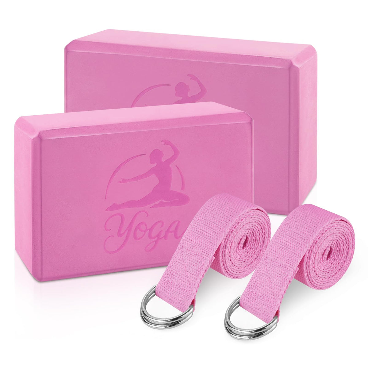 RETON Yoga Blocks Set, High - Density Yoga Block with 2 Strap, Lightweight Foam Brick Yoga Pilates Blocks, Anti-Slip Yoga Brick with Embossed Design for Posture Adjustment and Movement Assistance