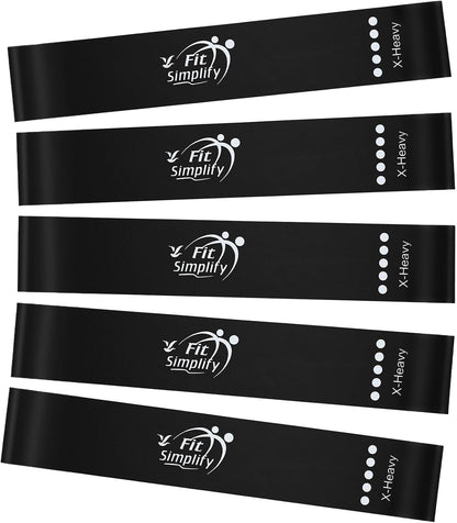 Fit Simplify Resistance Loop Exercise Fitness Bands with Instruction Guide and Carry Bag, Set of 5