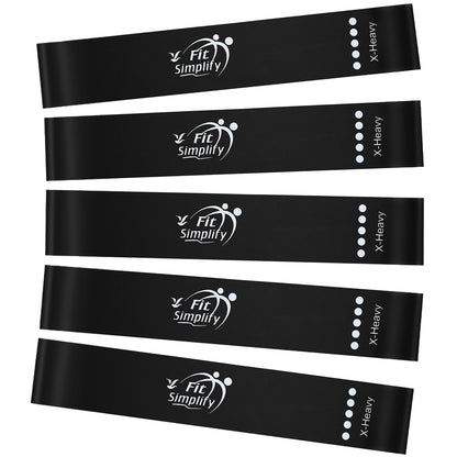 Fit Simplify Resistance Loop Exercise Fitness Bands with Instruction Guide and Carry Bag, Set of 5