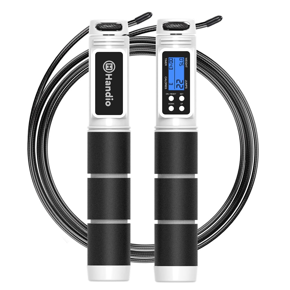Jump Rope, H Handio Jump Rope with Counter, Workout Jumping Rope with Steel Ball Bearings, Adjustable Length Speed Skipping Rope for Men Women Kids Home Gym, Crossfit, Fitness Exercise