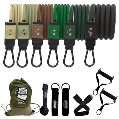 Bodylastics Patented Basic Series Resistance Band Set - Resistance Bands with Snap Reduction Tech, 2 Handles, 2 Ankle Straps, 1 Door Anchor & 1 Carry Bag