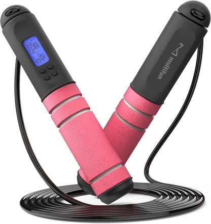 multifun Smart Digital Jump Rope with Counter - Weighted Speed Skipping Rope for Fitness, CrossFit & Double Unders - 1/3 CoG Balance, Anti-Slip Handles for Men Women(2026 New Evolution for 3-Sec Fast Swap)