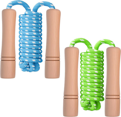 Jump Rope for Kids - Wooden Handle - Adjustable Cotton Braided Fitness Skipping Rope for Toddler Fitness Workout Exercise Outdoor Activity