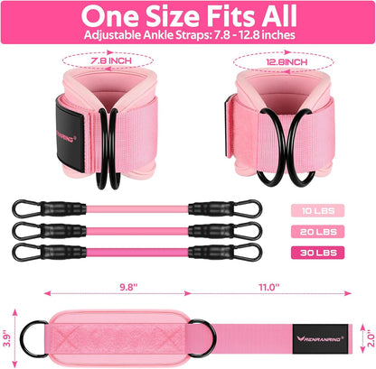 Ankle Resistance Bands w/Cuffs, Ankle Weights Women Booty Workout Equipment