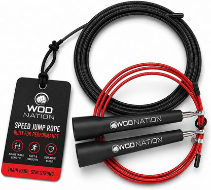 WOD Nation Adjustable Speed Jump Rope For Men, Women & Children - Blazing Fast Fitness Skipping Rope Perfect for Boxing, MMA, Endurance