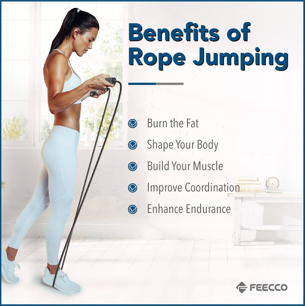 FEECCO Weighted Jump Rope for Men, PVC Rope with Metal Handles and Ball Bearings