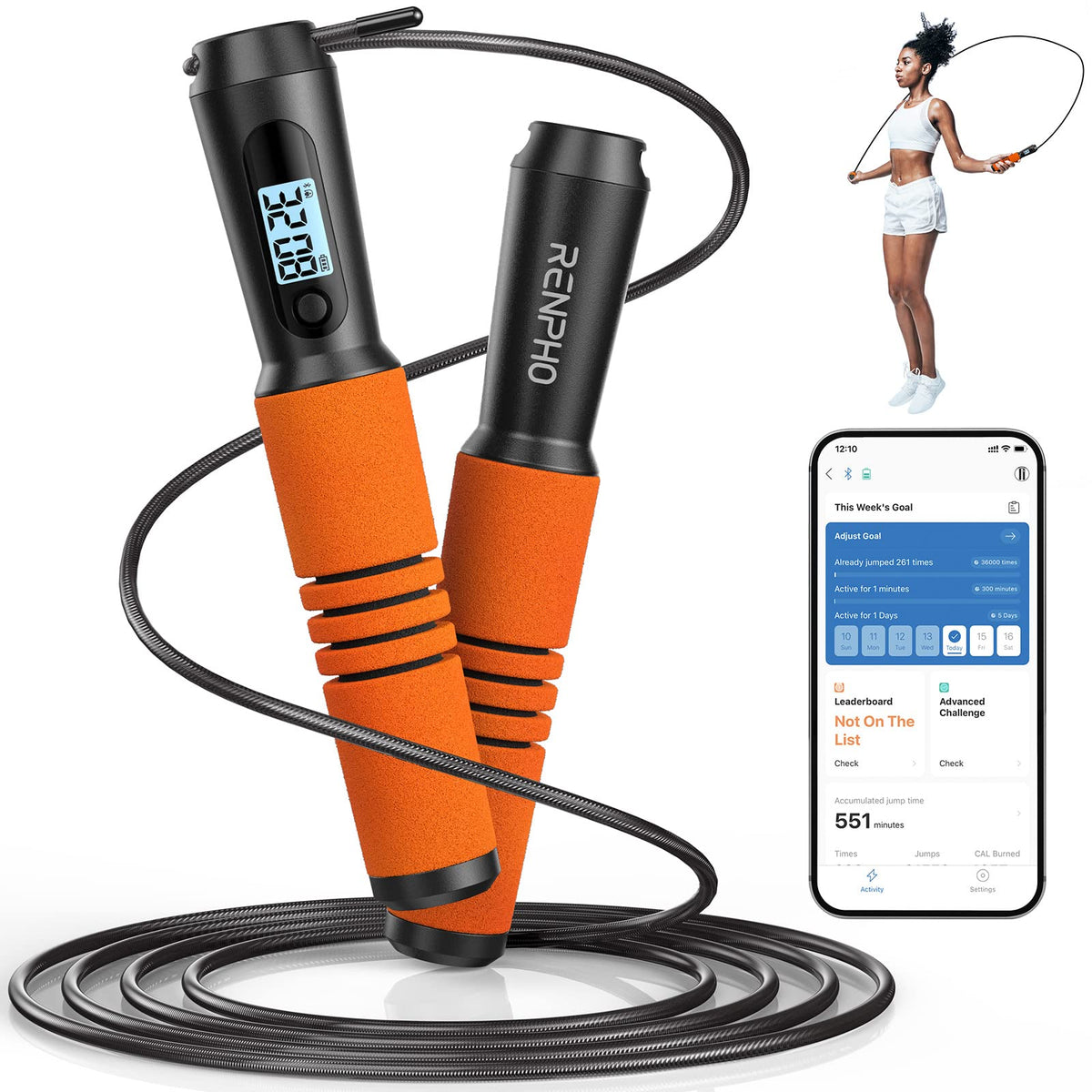 RENPHO Smart Jump Rope with Counter, App Data Tracking, LCD Display