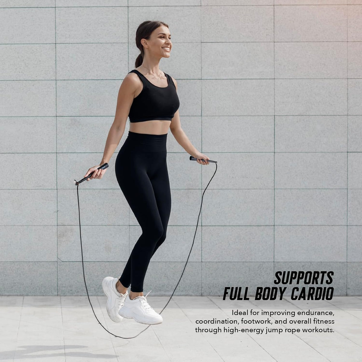 Spalding - Large Handle Speed Jump Rope, Adjustable 9 ft PVC Skipping Rope, Non-Slip Contoured Grip, Cardio Fitness Training Rope for Home & Gym (Black)