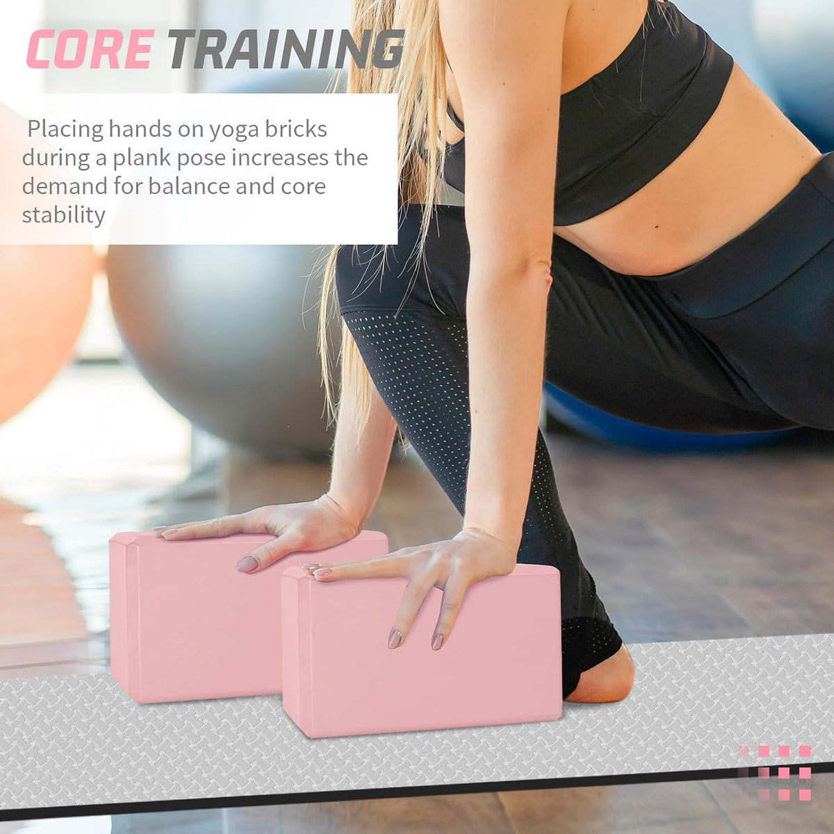 Yoga Blocks 2 Pack 3x6x9IN Foam Block Latex-Free with Stretch Band