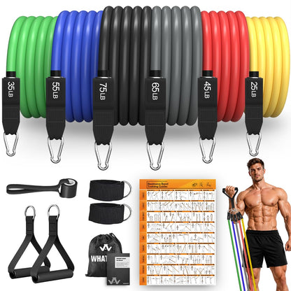 WHATAFIT Resistance Bands, 5 Level Exercise Bands with Handles for Workout