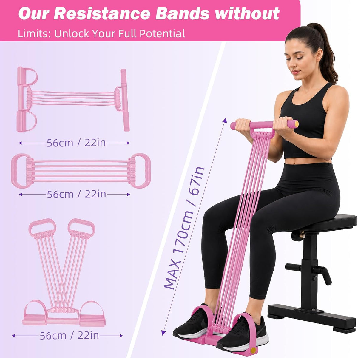 Pedal Resistance Band with Handle, Upgrade 10-Tubes Adjustable Resistance