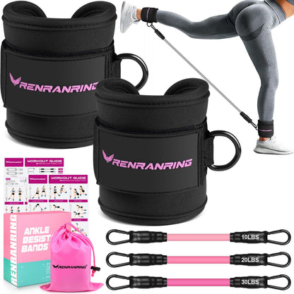 Ankle Resistance Bands w/Cuffs, Ankle Weights Women Booty Workout Equipment