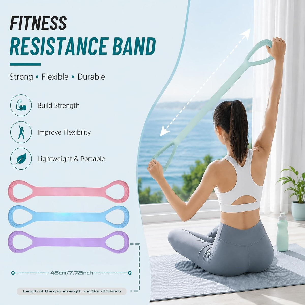 3Pcs Figure 8 Resistance Bands with Handles, Elastic Pull Rope for Home Workout, Yoga, Pilates, Posture Correction & Physical Therapy