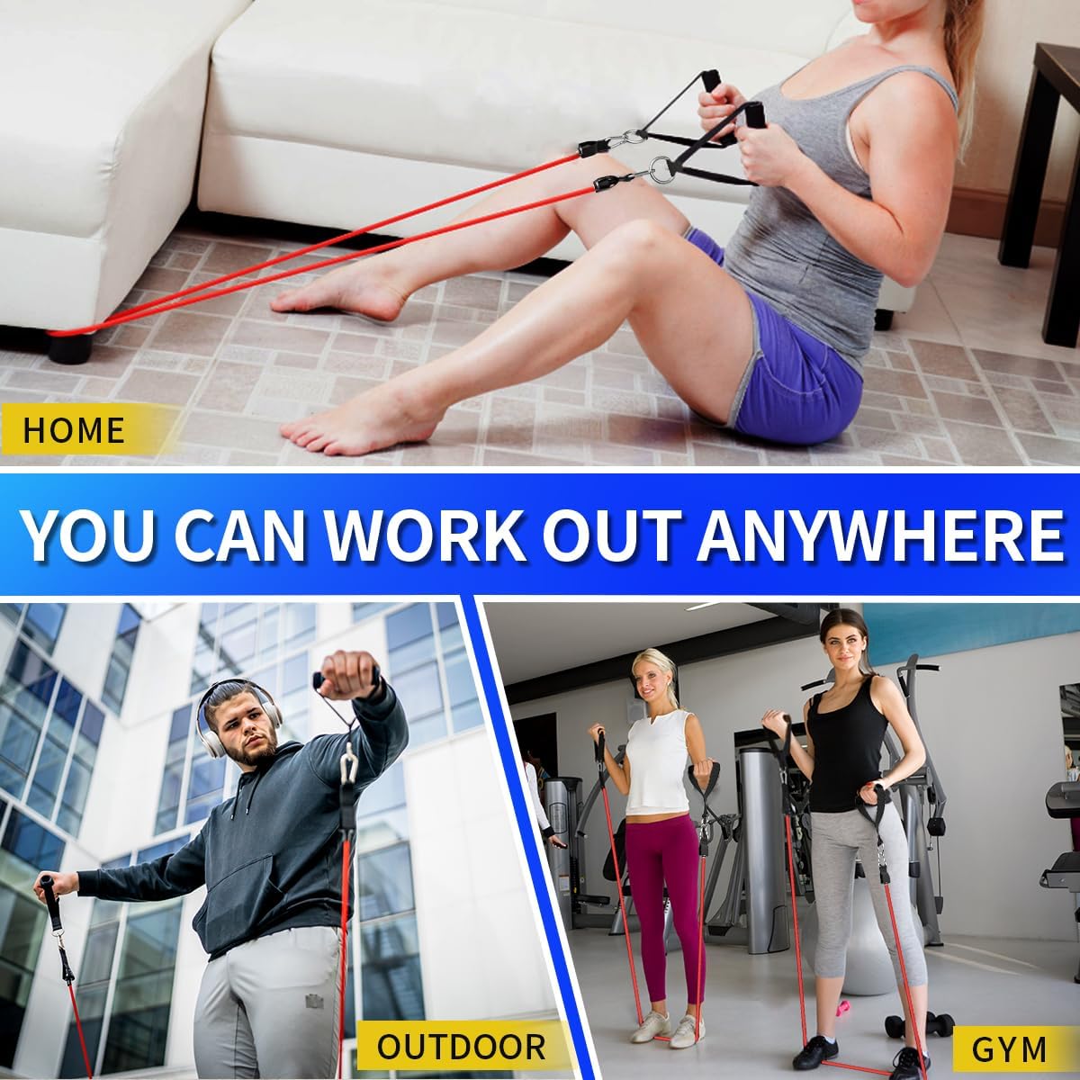WHATAFIT Resistance Bands, 5 Level Exercise Bands with Handles for Workout