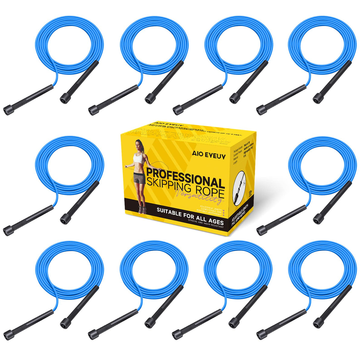 10 Pack Adjustable Jump Rope for Fitness and Exercise - PVC Skipping Rope for Men, Women and Teens - Tangle-Free for Keeping Fit, Training, Workout