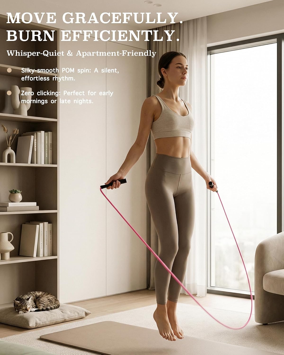 YUEDONG Women's Silent Jump Rope, Adjustable PVC Rope for Apartment Fitness