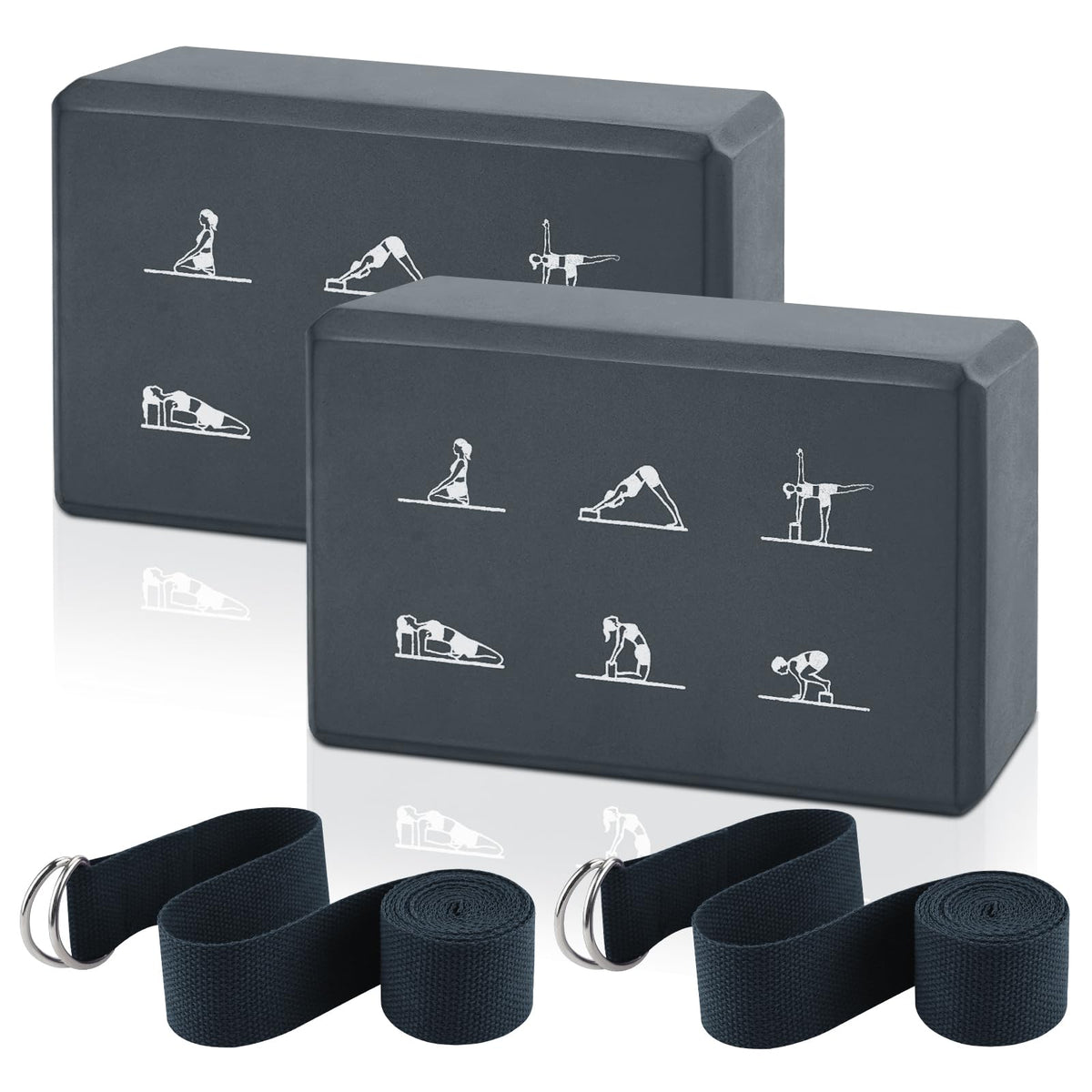 2 Yoga Block and 2 Yoga Strap Set,Non-slip EVA Foam Blocks, High Density Yoga Bricks with 6ft Strap, Supportive Latex-Free Yoga Block Accessories for Pilates
