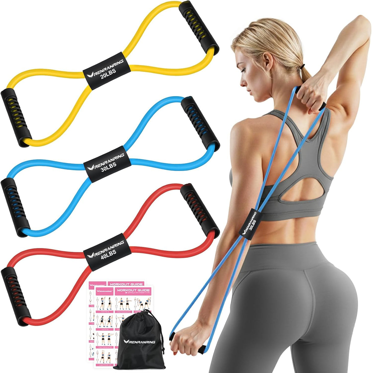 Resistance Bands with Handles, Figure 8 Fitness Bands, Exercise Bands Set