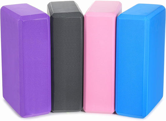 4 Pack Yoga Block, Stretch Blocks for Exercise Eva Foam Material, Strong Support, 9 x 6 x 3 Inches High Density Yoga Brick with Non-Slip for Pilates, Meditation, Balance (4 Color)
