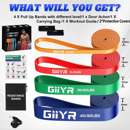Resistance Bands Set for Men & Women - 4 Levels Exercise Band with Door Anchor, Pull Up Bands for Strength Training, Stretching, Powerlifting, Home Workouts