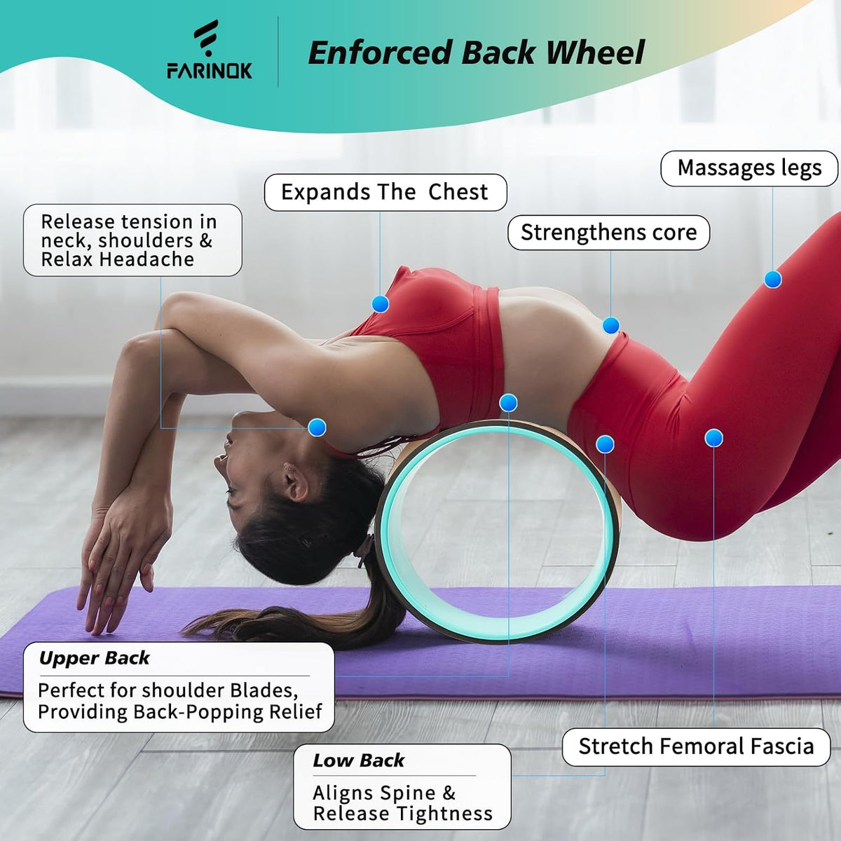 Cork Roller, Yoga Wheel, Upgraded Back Wheels for Pain Relief & Stretching