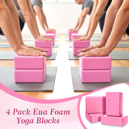 4 Pcs Yoga Blocks 9 x 6 x 3.15 Inch Eva Foam Lightweight Non Slip Yoga Props Firm and Supportive for Yoga Pilates Stretching Meditation
