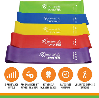 SmarterLife Resistance Bands Set of 5 Extra Wide Latex-Free Exercise Bands