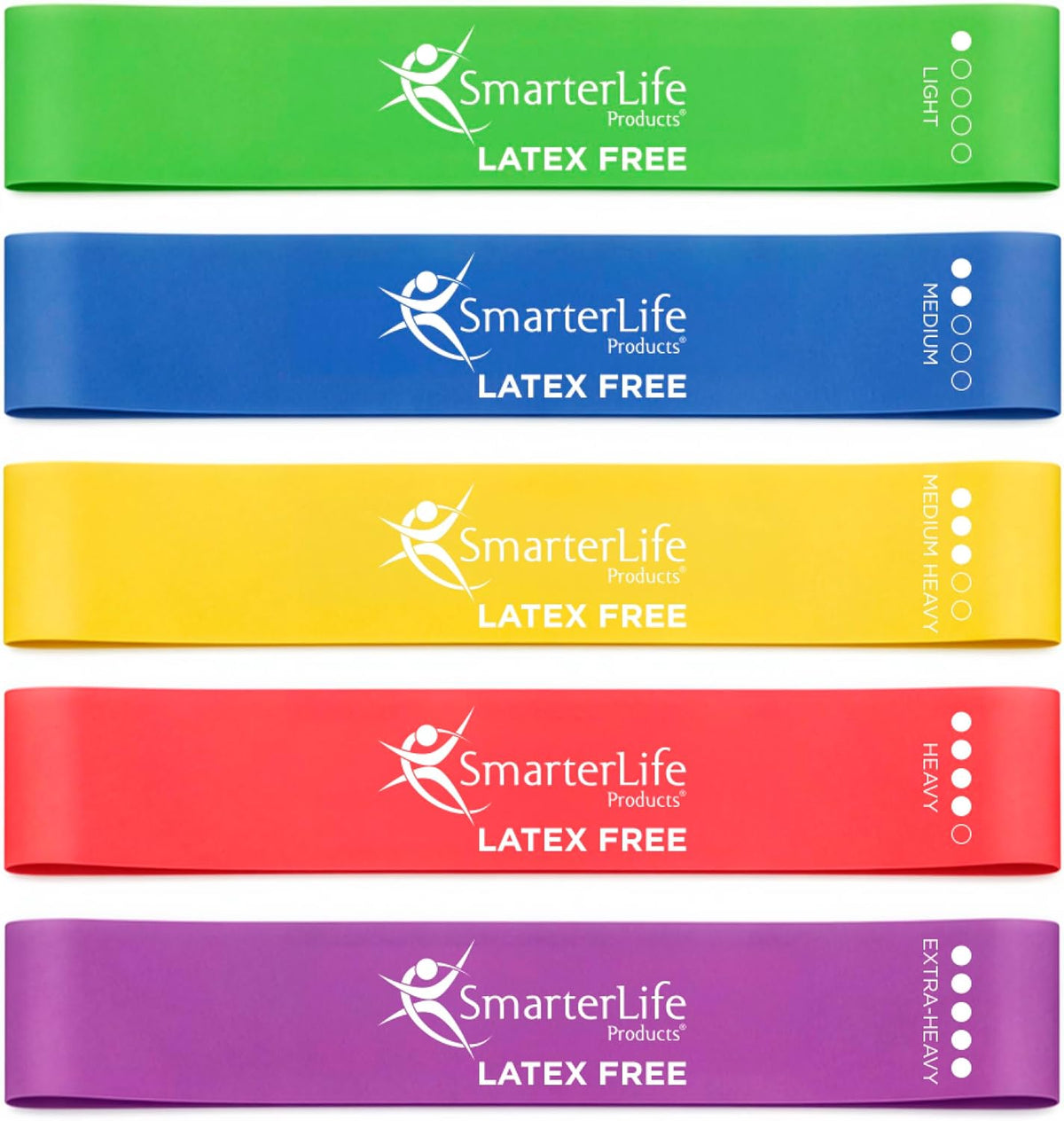 SmarterLife Resistance Bands Set of 5 Extra Wide Latex-Free Exercise Bands