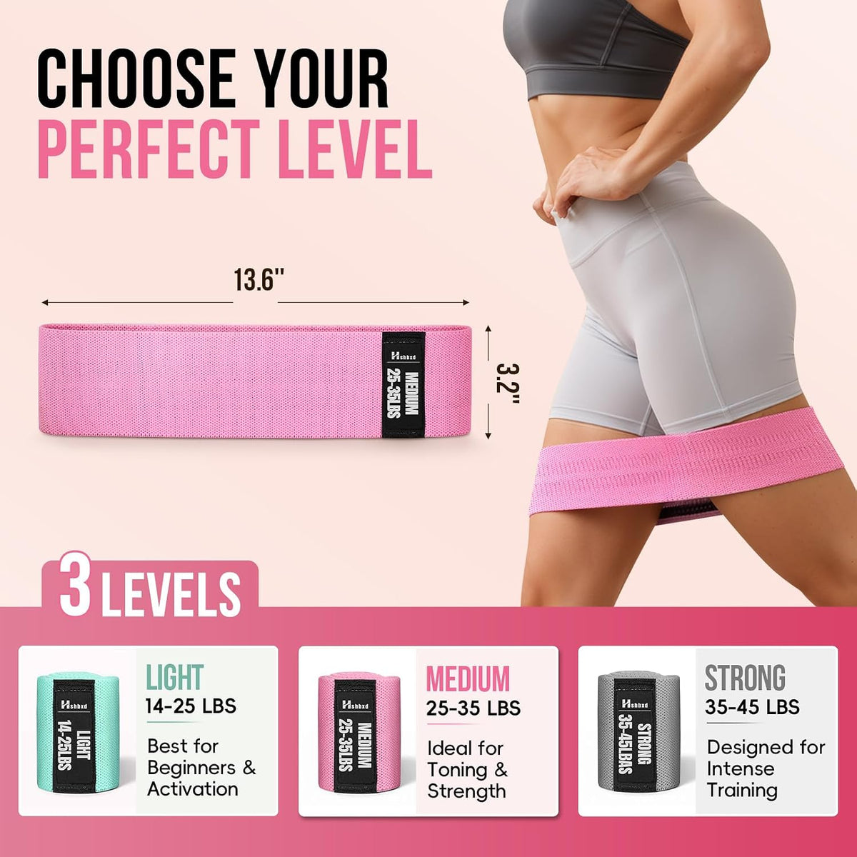 Fabric Resistance Band Set with Exercise Guide, 3 Levels for Hip and Glute