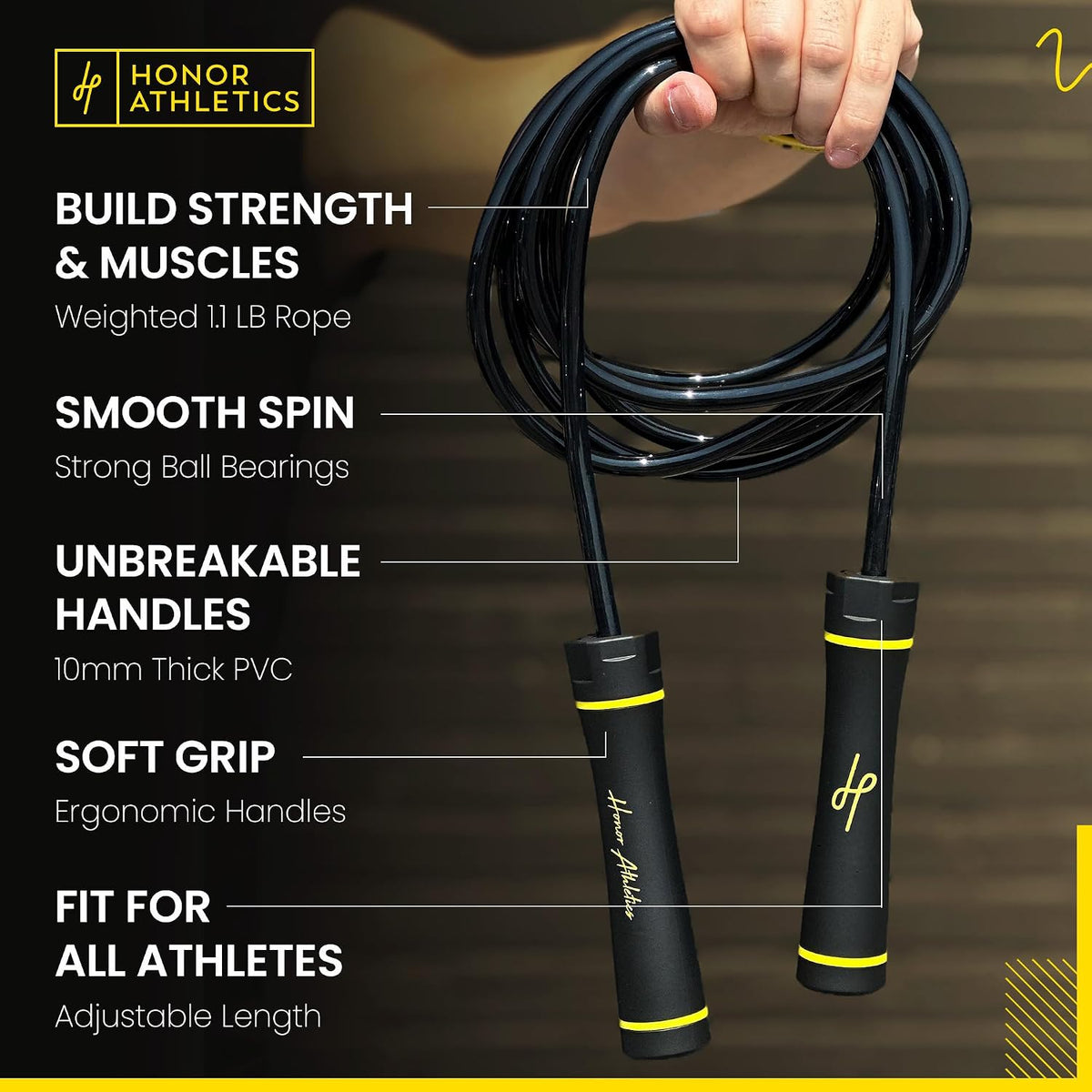 Honor Athletics 3.0 Muay Thai Style Weighted Jump Rope/Crafted for High-Intensity Training/Muay Thai & MMA - Lasting PVC Jump Rope - Heavy 1.1lb PVC Jump Ropes for Fitness