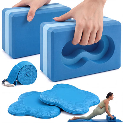 Yoga Blocks 2 Pack for Wrist Relief,Yoga Block with Knee Pads Strap