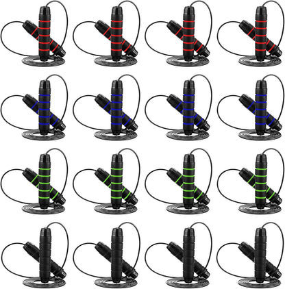 16 Pieces Jump Ropes for Fitness with Ball Bearings Speed Jumping Rope Adjustable Skipping Rope with Foam Handles Exercise Jump Rope for Men Women Cardio Training