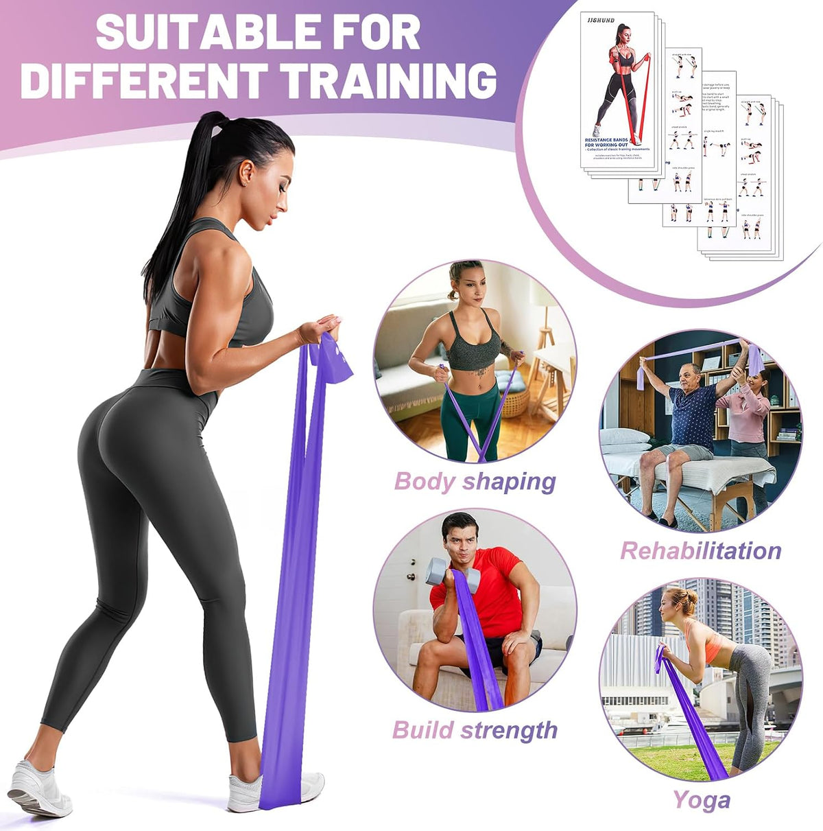 5 Pcs Resistance Bands, Professional Exercise Bands Elastic Stretch Bands for Fitness Yoga Pilates Stretching Strength Training, Workout Bands for Women and Men Home Gym