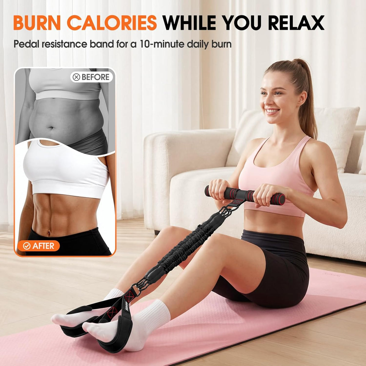 Upgraded Multifunction Pedal Resistance Band with Handle, Adjustable Foot Pedal Resistance Bands for Core, Arm, Legs, Body Strength, Portable Home Gym Workout Equipment for Men & Women