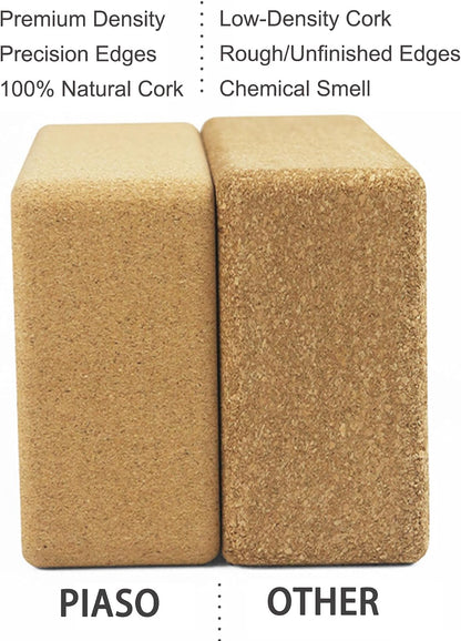Cork Yoga Block 2 Pack for Pilates, Non-Slip & High Density Blocks