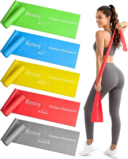 Renoj Pilates Flexbands, 5-Pack Latex-Free Resistance Bands Set – Exercise Bands for Pilates, Yoga, Stretching & Physical Therapy | Home Gym Equipment for Women & Men