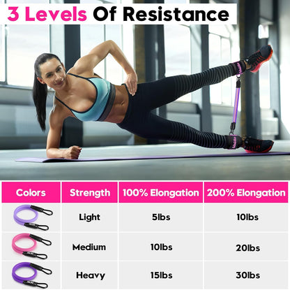 WALITO Ankle Resistance Bands with Cuffs, Exercise Bands for Legs and Butt, Booty Workout Equipment for Kickbacks and Hip Fitness Training