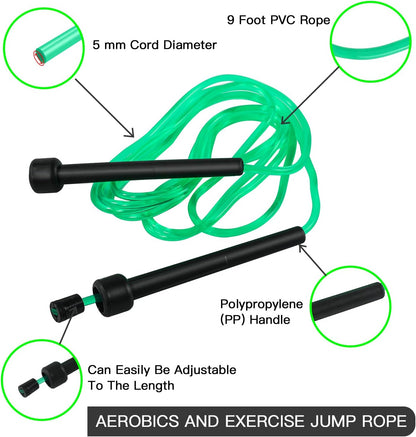 Pack PVC Jump Rope for Cardio Fitness - Versatile Adjustable Skipping Rope for Women Men Kids, Speed Jump Rope for Exercise,9 Feet