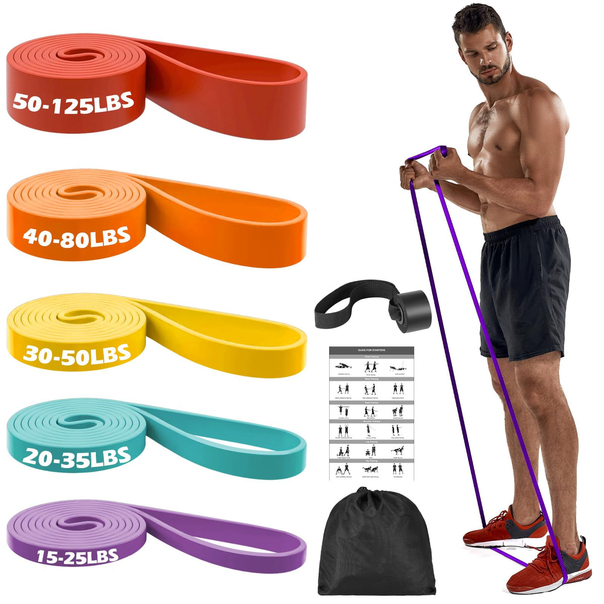 Zacro Resistance Bands Set with Door Anchor, Heavy Duty Pull Up Exercise Bands for Working Out, Muscle Power Strength Training, Physical Therapy, Home Fitness Gym Equipment for Men & Women