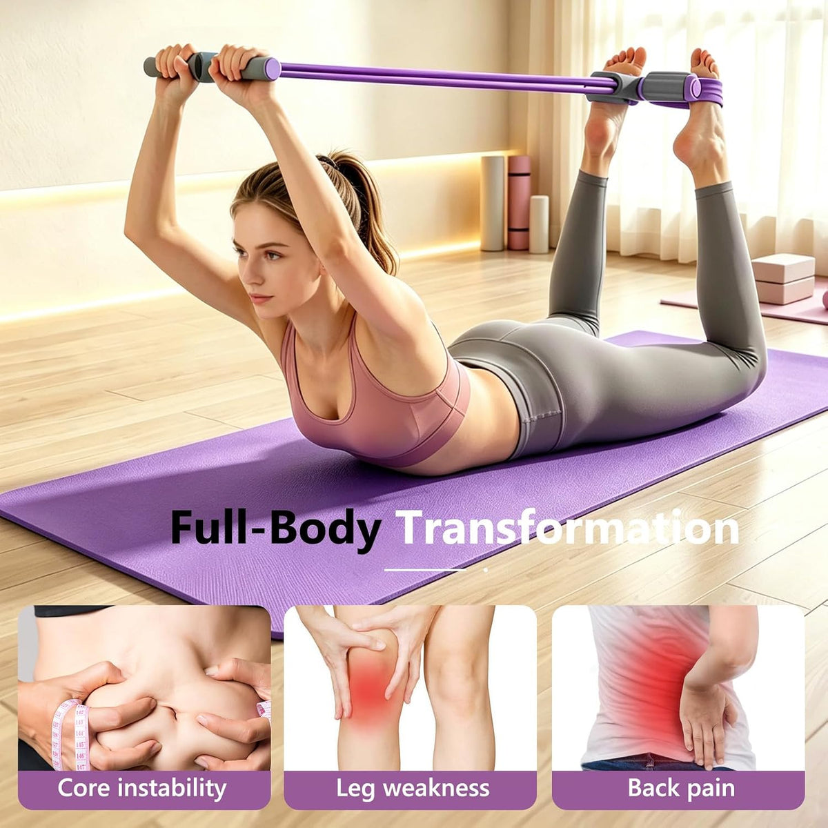 Pedal Resistance Band with Handle,4/6/8 Resistance Levels Elastic Pull Rope, Exercise Bands for Leg Butt Training, Home Gym, Yoga, Pilates